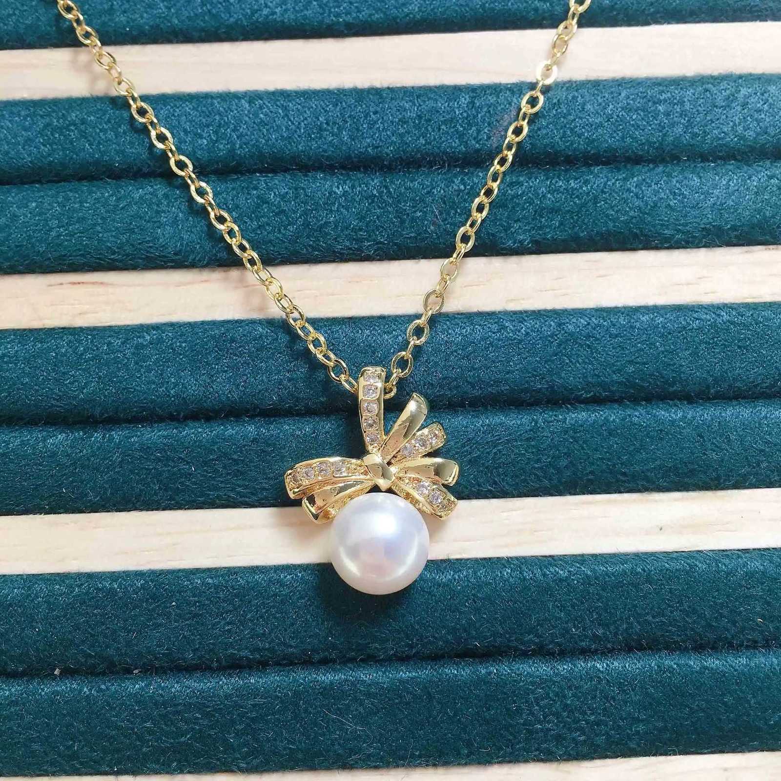 New Pendant 2024 Necklaces ZHBORUIN Bow Pearl Pendant 100% Real Natural Freshwater Pearl Necklace 14k Gold Plated Jewelry Accories Girl Gift N260924