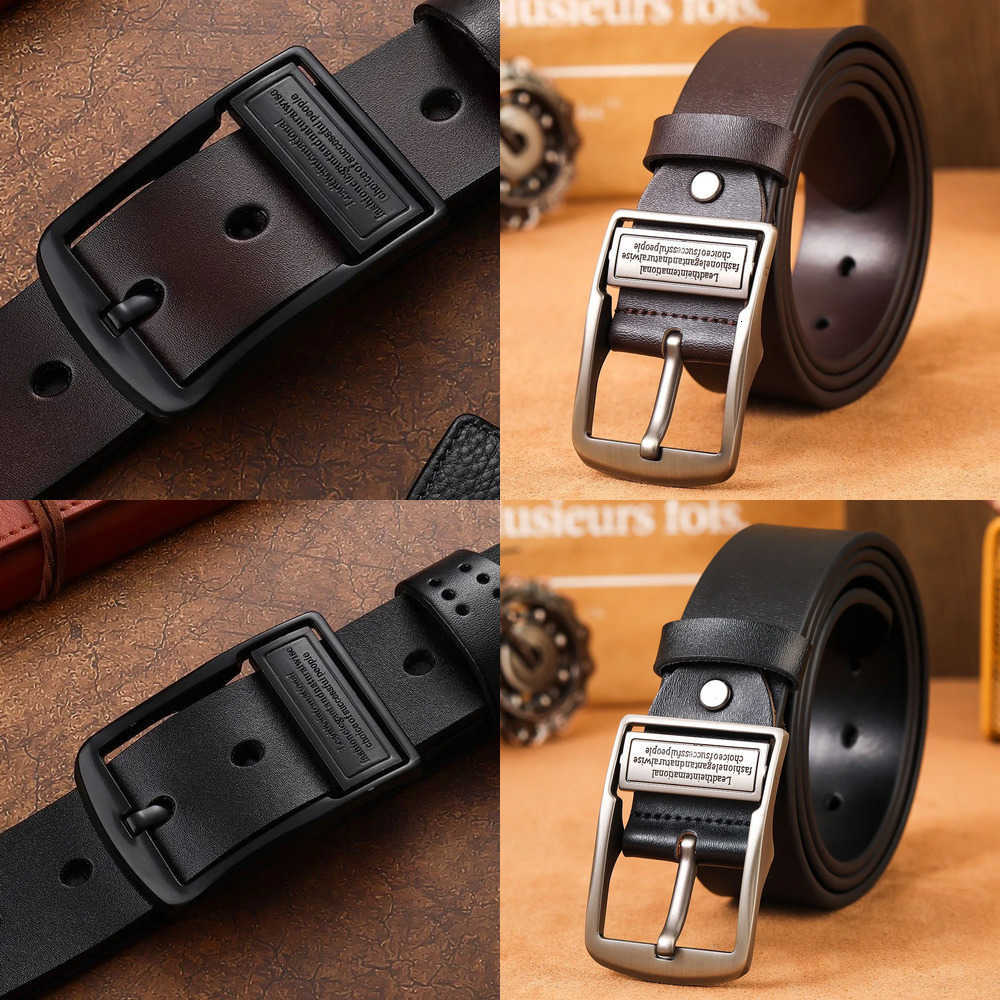 New Leather Cowhide Belts Men's Belt Fashion Metal Alloy Pin Buckle Adult Luxury Brand Jeans Business Casual Waist Male Strap Brand J260923