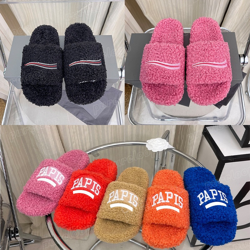 Designer Luxury men women Winter fur Fluffy Furry Cotton Slippers Womens Slippers Ladies wool Slides comfortable Fuzzy Girl Flip Flop Slipper size 3