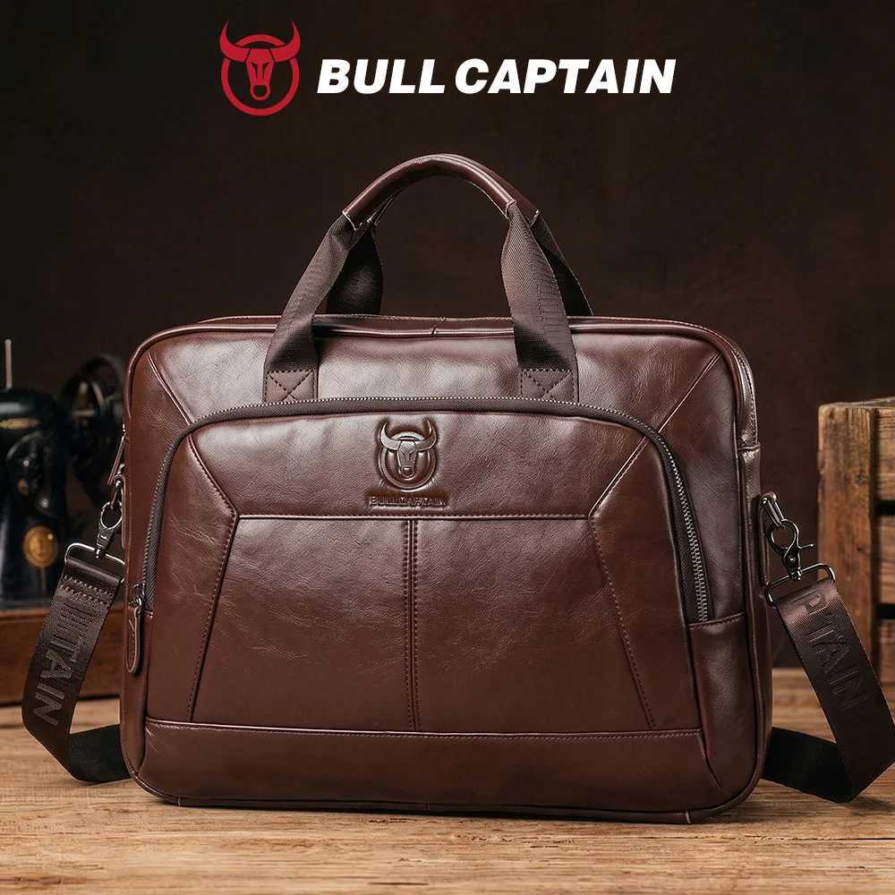 Briefcases BULLCAPTAIN Men's Genuine Leather Briefcase 15.6 Inch Laptop Bag Business Office Handbag Large Capacity Shoulder Messenger Bag H2609