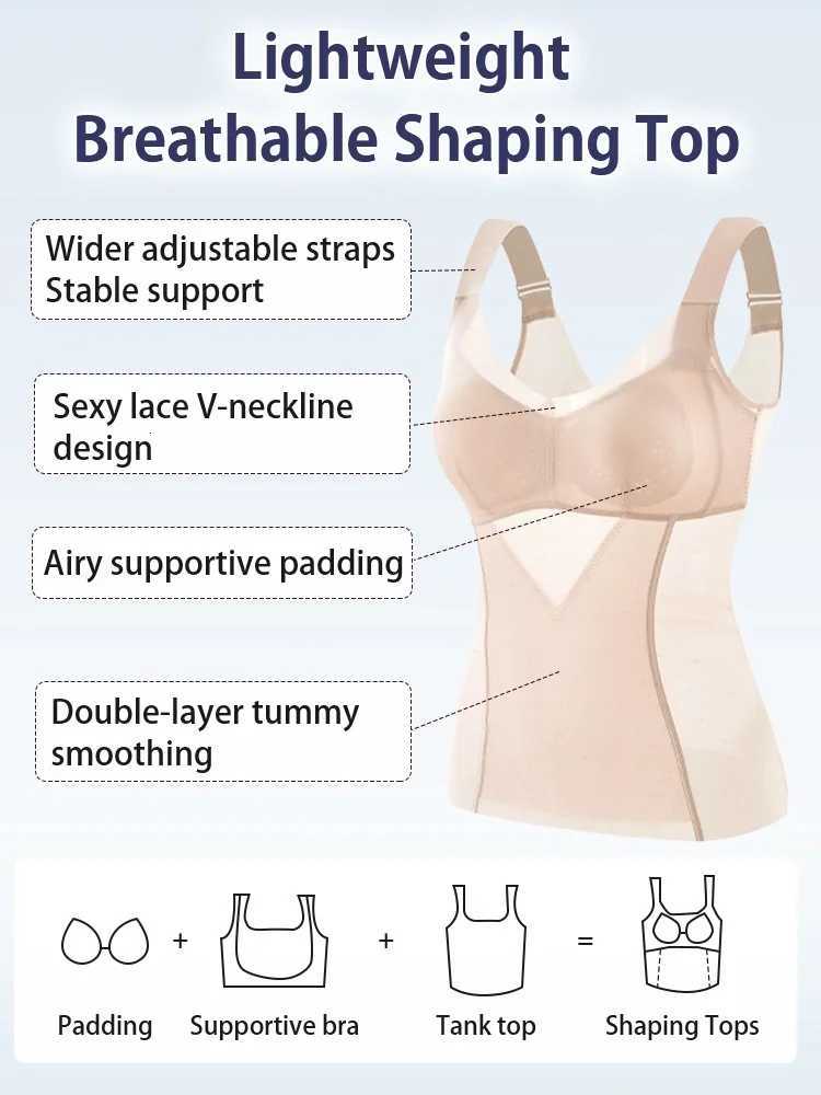 Breathable Women's Shapers Slimming Bra-free Shapewear Tank 3D Cutting Top Gathered Chest Support Abdomen Control Summer Body Shaping Underwear