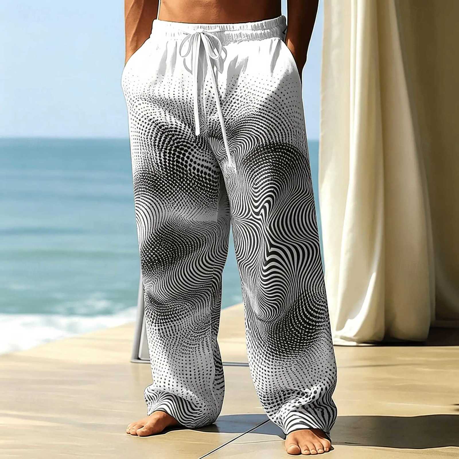 Pantaloni da uomo Pantaloni da uomo neri bianchi con illusione ottica stampa d'onda dr1 pantaloni a gamba larga pantaloni psichedelici dritti per la