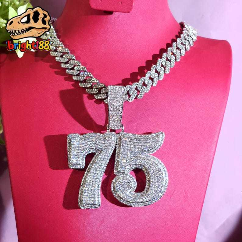 925 Sterling Silver 75 Pendant VVS Moissanite Diamond Iced Out Hip Hop Number Pendant For Men Women Luxury Custom Jewelry
