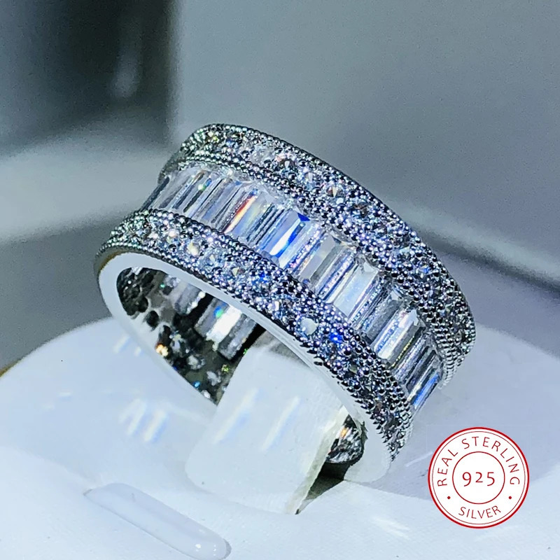 Simple Elegant 925 Sterling Silver Rectangle CZ Zircon Crystal Ring Promise Wedding Engagement Rings for Women 260911