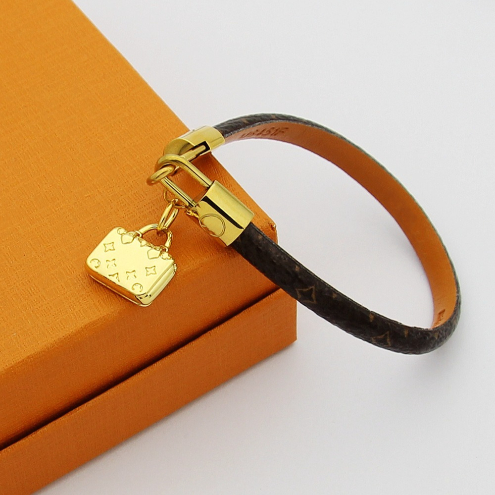 Pulsera de cuero de diseñador para hombre y mujer, pulseras de lujo, joyería con letra V, pulsera de bolso impresa