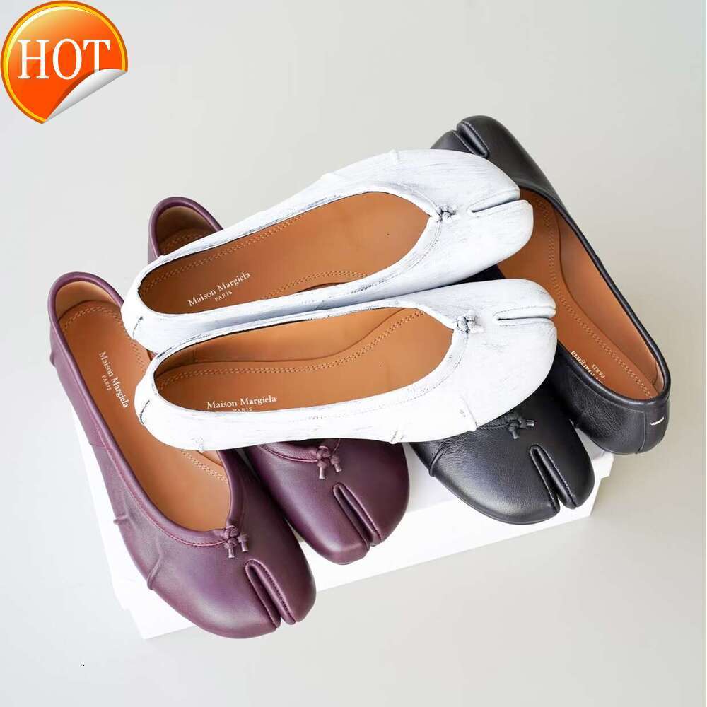 Luxury mm6 loafers Designer ballet flat shoe Chunky Heel maison tabi shoes Cracked Silver lambskin leather woman mary jane dress classic formal lady