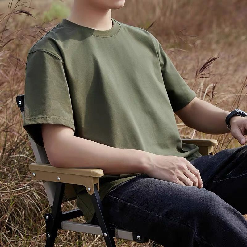 200g heavyweight men's short-sleeved T-shirt, pure cotton, summer solid color, regular fit, loose style, plus size