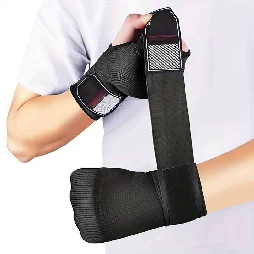 Protective Gear Gel Half Finger Boxing Gloves MMA Sanda Gym Training Quick Hand Wraps Glove With Wrist Strap Boxing Sports Bandages Accessories Q260