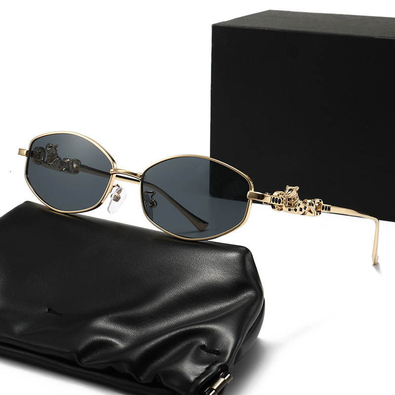 DAPARO New Small-Frame Sunglasses, European And American Style, Leopard Head Metal Temple Sunglasses For Men, High-End Brand Alternative Luxury Bran