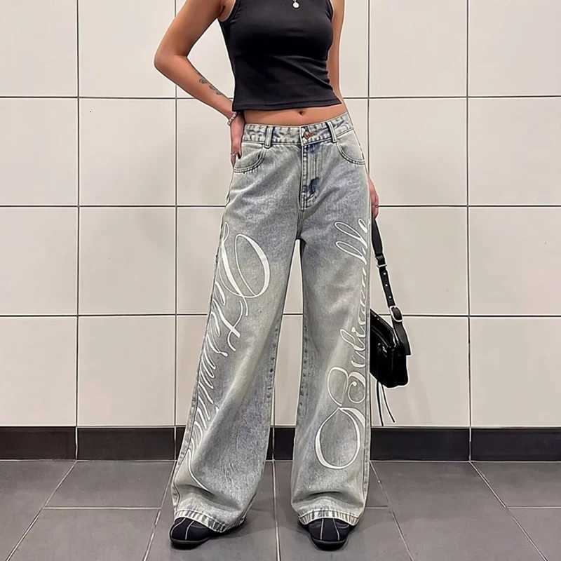 Men's Jeans Hip Hop Fashion Straight Wide Leg Denim Trousers For Men Letter Printed Blue Baggy Y2K Jeans 2026 New Casual Streetwear Jean H26092