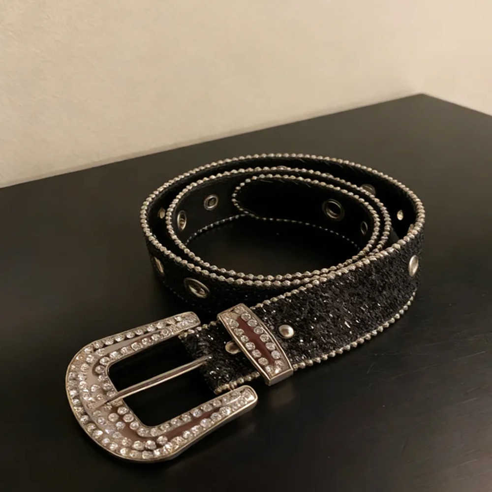 Belt Rhinestone Belts Y2K Brand 2.3cm Bling Sequin Designer Belts Pu Fashion Waistband Jeans Pants Decor Belt for Women Men J260923