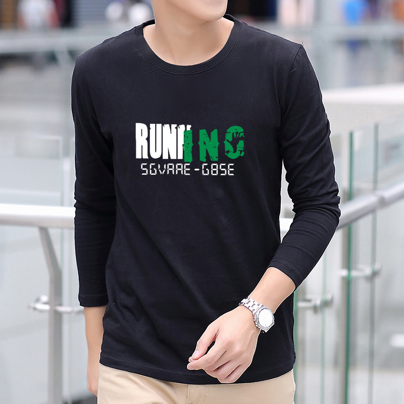 New printed, slim-fit, long-sleeved undershirt teenagers, perfect for autumn casual wear; men's round-neck T-shirt