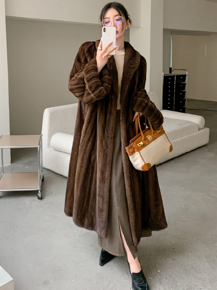 2025 New Purple Label Velvet Full Cut Imitation Mink Fur Women Long Coat Mother Style Full Mink Faux Fur Overcoat 50