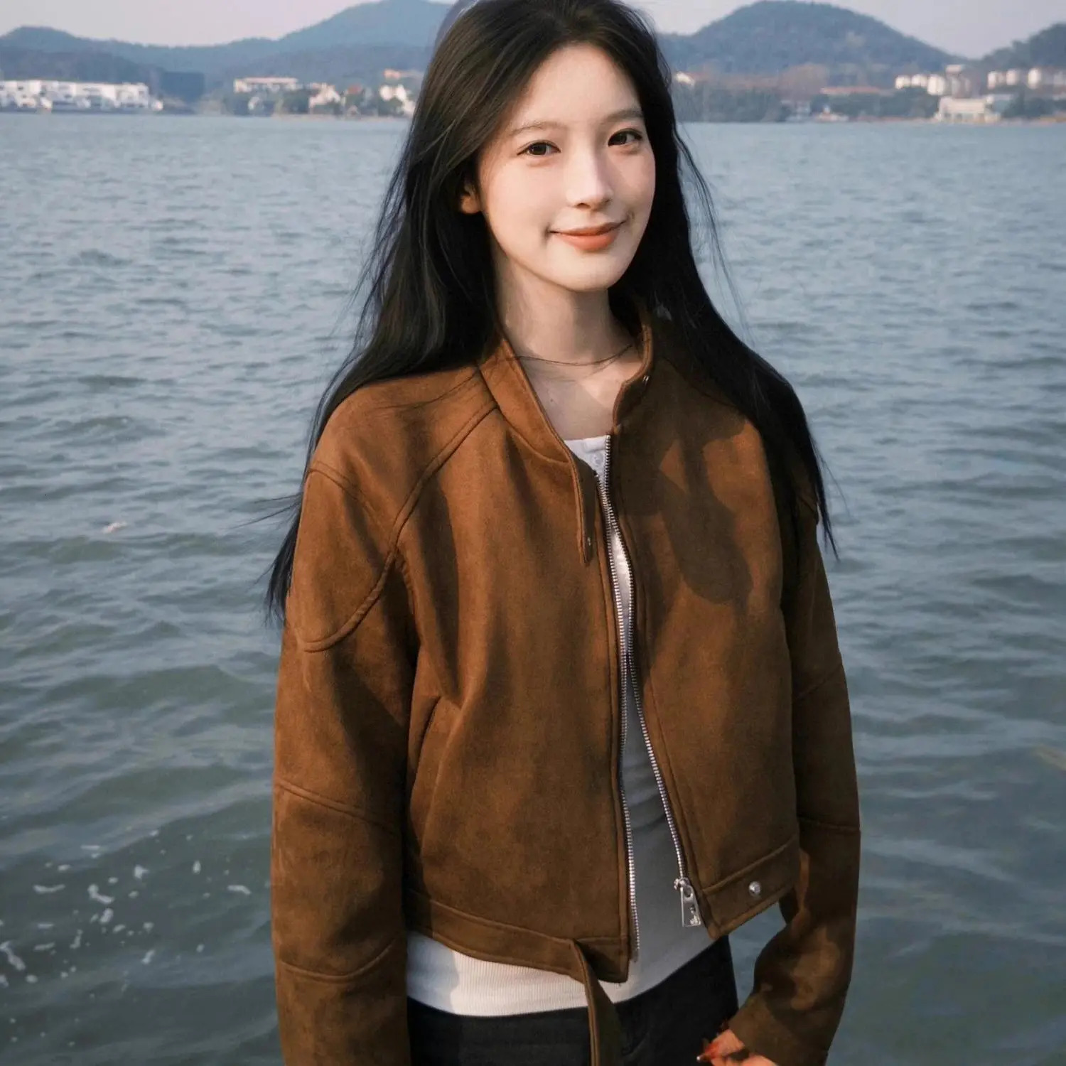 American Retro Short Suede Jacket for Women Autumn Casual Versatile Top Trendy 260923