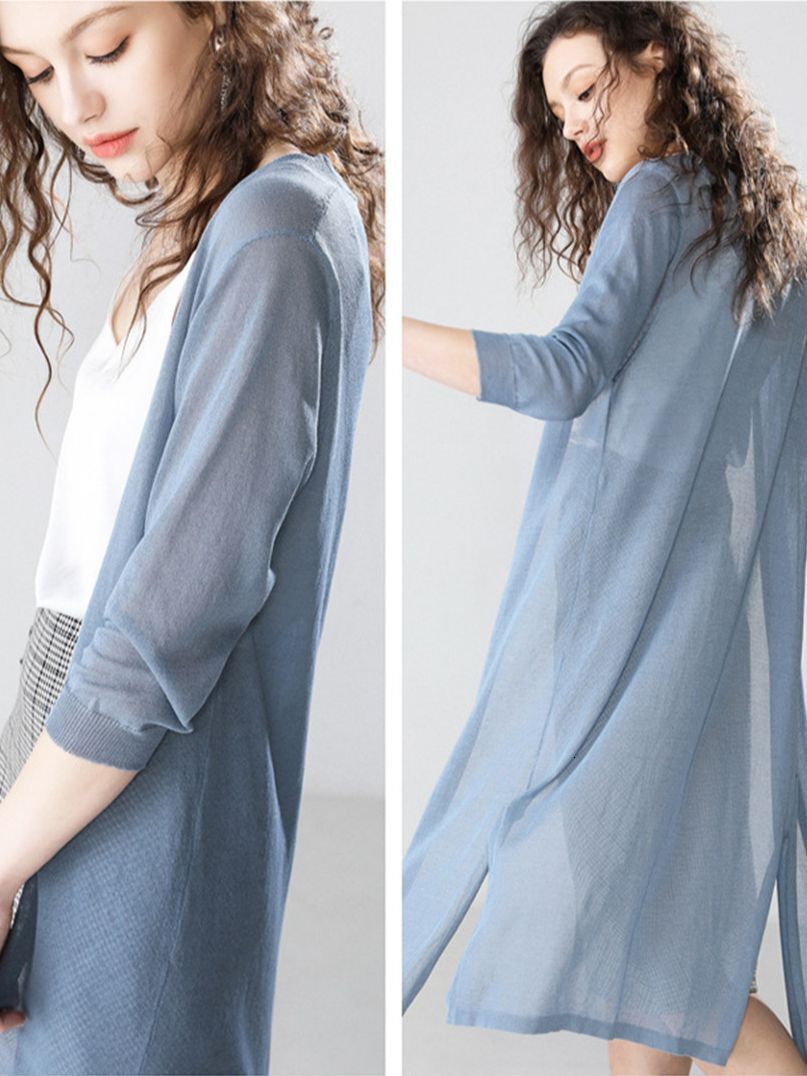 2022 New Women Long Cardigan Poncho Summer Autumn Thin Silk Cardigans Female Knitted Sweater Casual Loose Coat Jacket