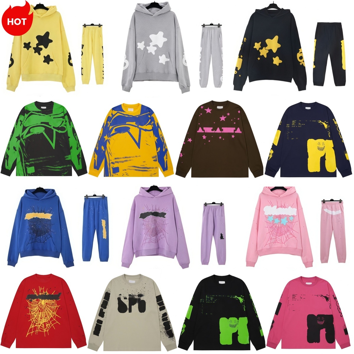 mens designer Hoodie hoodies for men Sweatpants Set 2 Piece Oversized Y2K Hip Hop puff foam print Streetwear Pullover Hooded Tracksuit Jogger Outfit