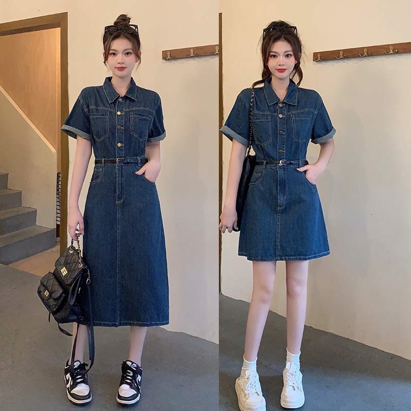 Women's Denim Summer 2025 New Style Micro plus Size Girls Belly Covering Slimming Dress Cotton Blend Long Skirt