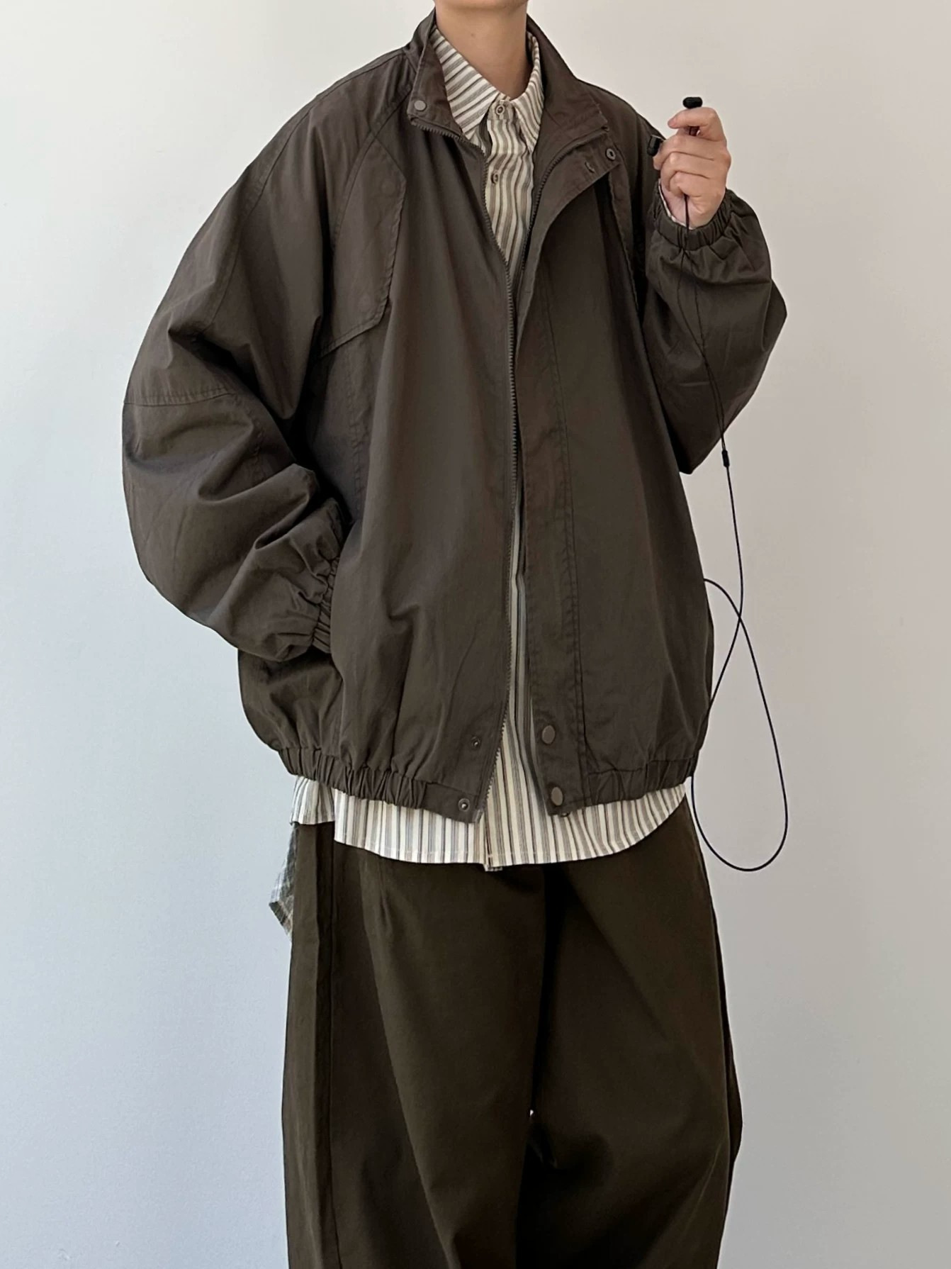 Japanese-style retro stand-up collar work jacket, unisex, suitable for spring and autumn, loose-fitting, casual, versatile, solid-color outerwear, t