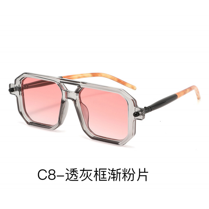Luxury Brand Designer Sunglasses New European And American Internet Celebrity Double-Bridge Frame Retro Fashion 2301 Square Sunglasses Cross-Border