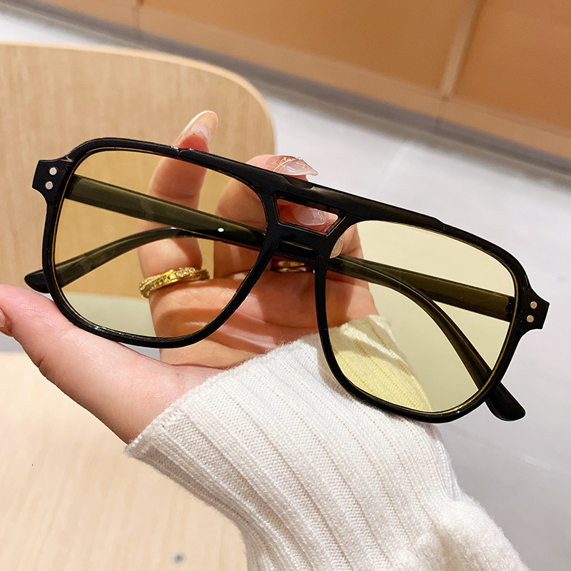 Brand Luxury Designer Sunglasses New Square Frame UV Protection Women's Internet Celebrity Retro Ocean Lens Double Bridge Rivet Pilot Sunglasse