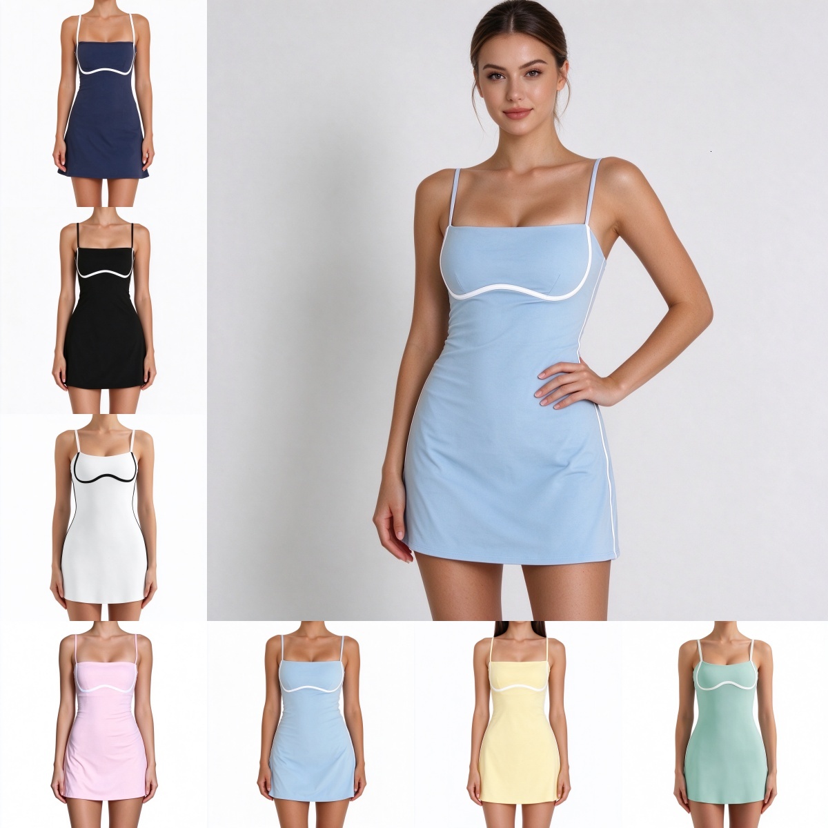 Summer Black Slip Dress Spaghetti Strap Square Neck Bodycon Mini Dress Beach Vacation Outfit for Women
