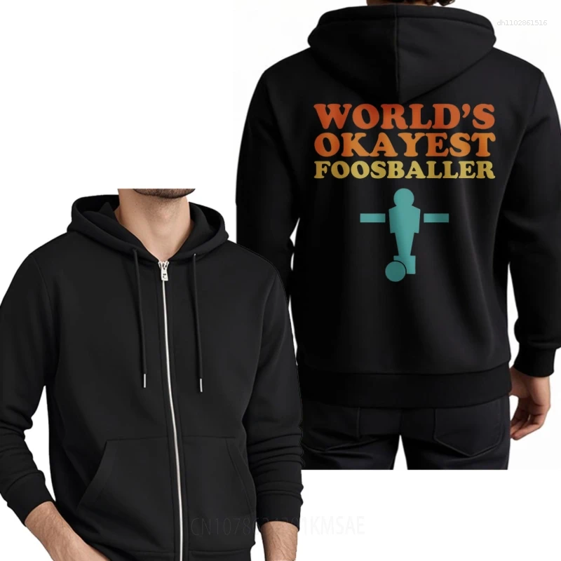Men's Hoodies Casual Hoodie For Him Spring Hoody World's Okayest Foosballer Figure Black Zippered Zipper Boys Retro Autumn