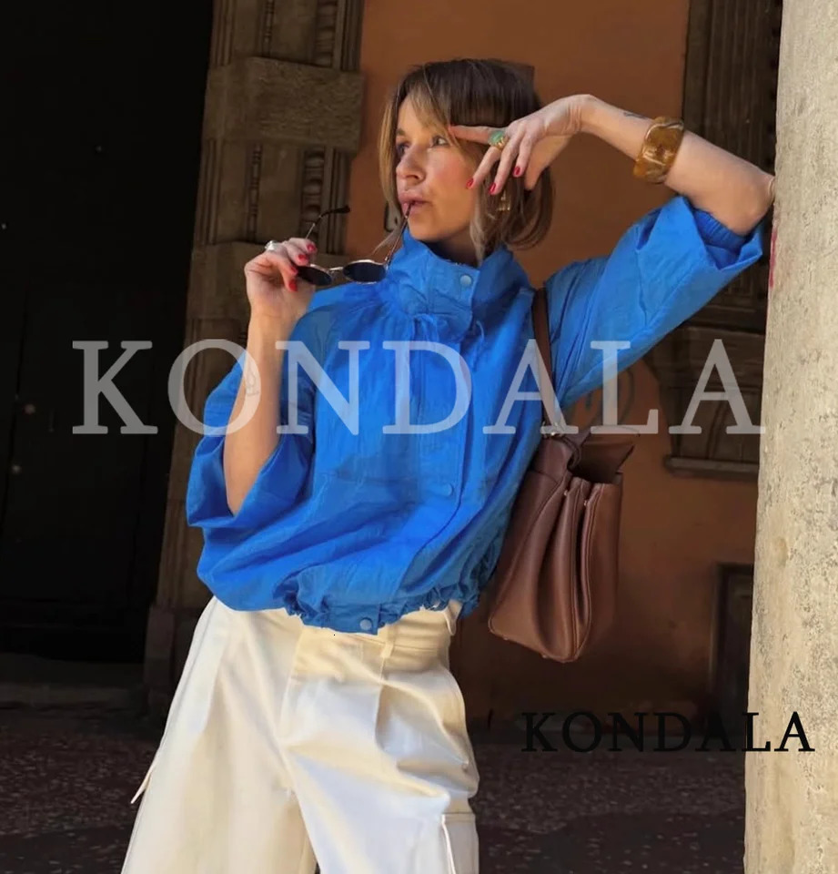 KONDALA Street Style Standup Collar Jacket Womens Minimalist Casual Zipper 2026 Spring Summer Trendy Female Jackets 260928