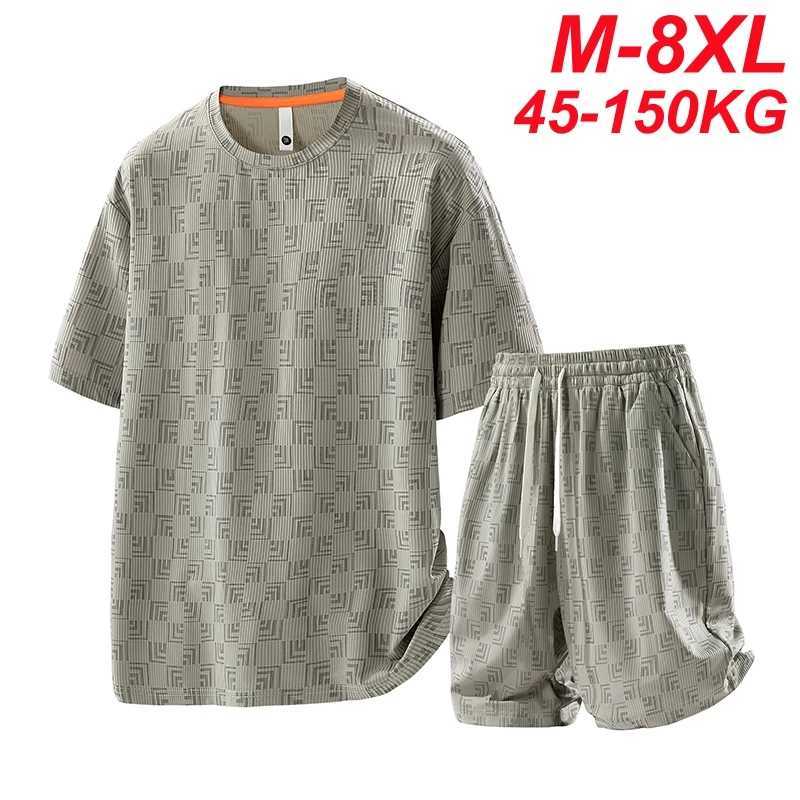 Plus Size 8xl Summer Men's Tracksuits Sets Fashion Casual Quick Dry T-Shirts Shorts Suits Male Oversize 7xl 6xl Sportswear T260924