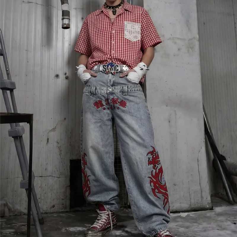 Men's Jeans 2026 New Hip Hop Punk Fashion Y2K Denim Pantalones For Men Japanese Streetwear Embroidered Baggy Jeans Retro Straight-leg Jean H260