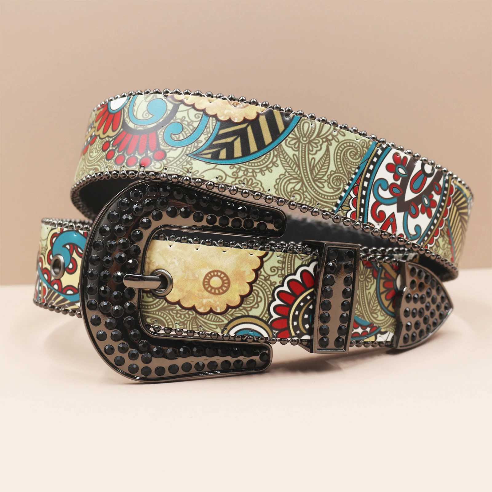 Chinese belt Belts style Rhinestone printing Punk Rock Belts For Women Rhinestone Bling PU Decorative Y2k Waist Belt Vintage Men N260923