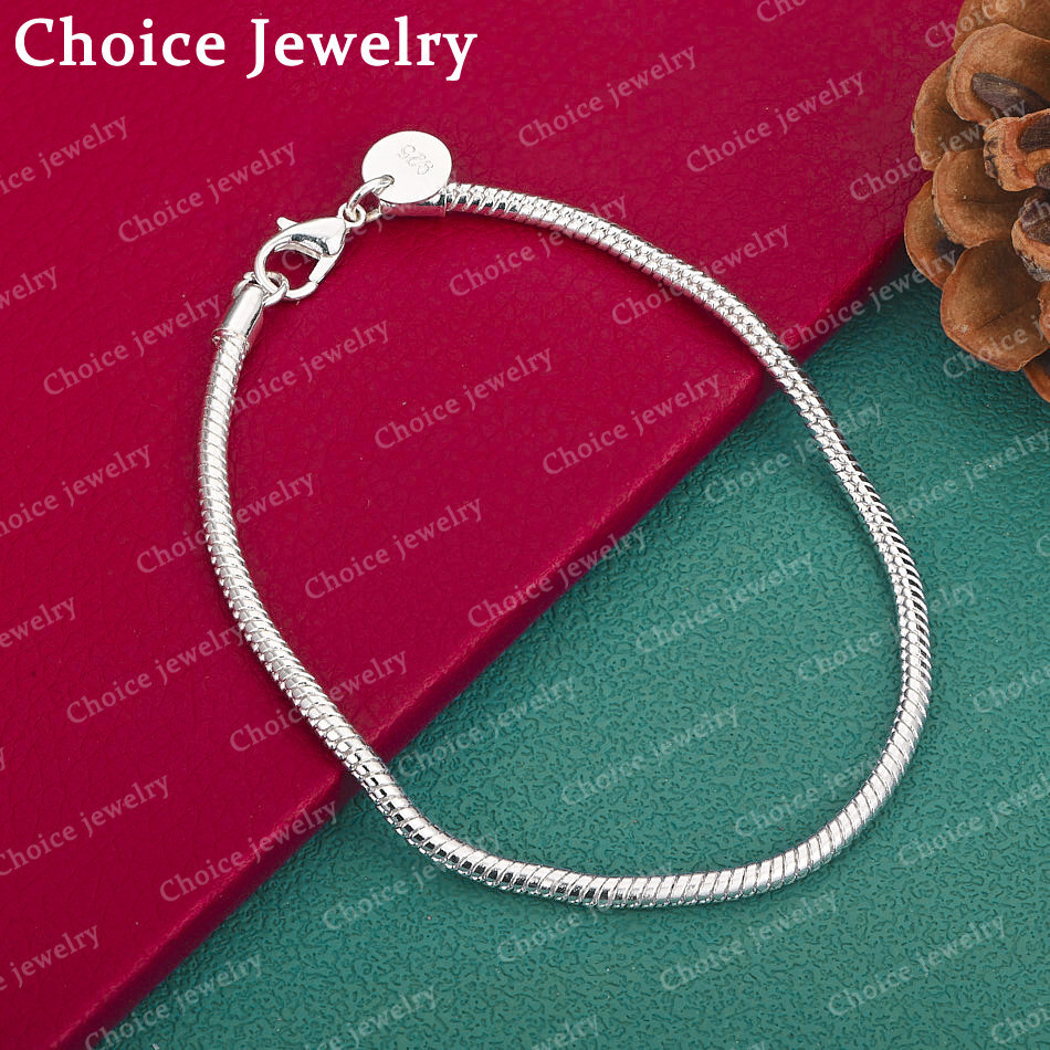 925 Sterling Silver 16-23cm 3mm Snake Chain Bracelet For Women Men Fashion Wedding Engagement Party Jewelry Gifts ddmysat