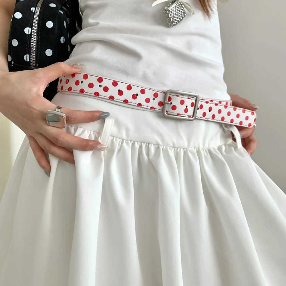 Dot Belts Y2K Polka Skinny Belt with Silver Oval Buckle for Women Jeans Dress Casual Daily Wear Summer Dopamine Style J260923