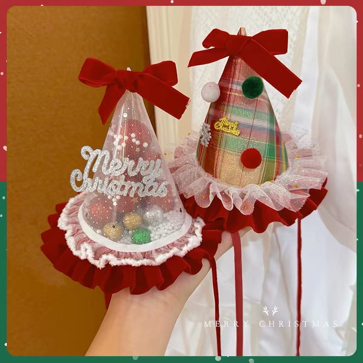 Bowknot 3D Christmas Hat Hair Accessory for Women 2026 New Style Photo Prop Headwear Summer Party Plush Ornament