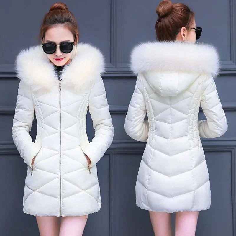 Korean Fashion Slim Thin Long Down Cotton Jacket Winter Warm Thick Parkas Cotton Women Snow Outerwear Big Fur Collar Female Coat 260924