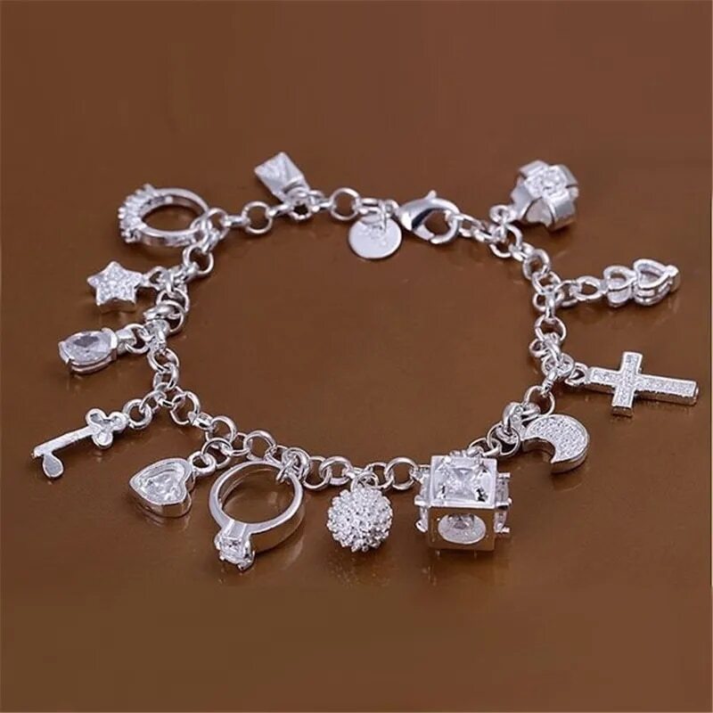 European and American Silver Fashion Thirteen Pendant Women's Multi-Element Jewelry Simple Style Bracelet Whol ddmysat