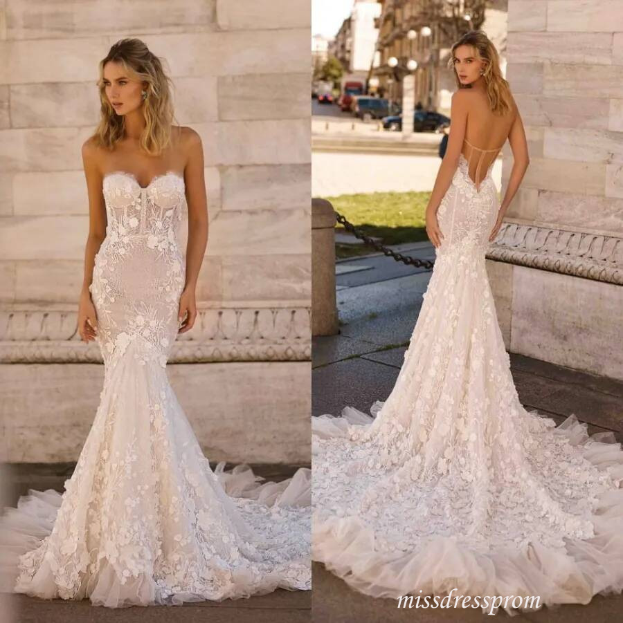 Sexy Backless Mermaid Lace Wedding Dresses Sweetheart Appliqued Summer Beach Garden Bridal Gowns Plus Size Sweep Train Tulle robes de mariee