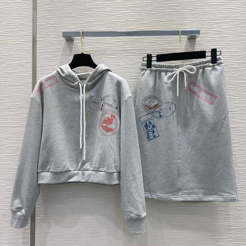 Luxury Women Cropped Sweatshirts Skirts Set Hooded Slim Pullovers Drawstring Midi Skirt Outfits Autumn Winter Preppy Style Y2K Casual Pencil Skirt