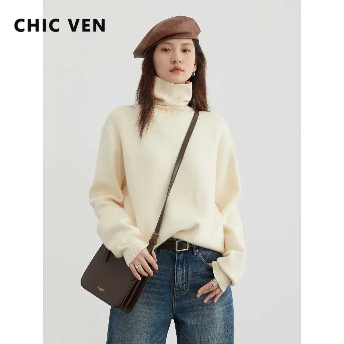 Women's Sweaters CHIC VEN Women Sweaters Long Sleeve Solid Turtleneck Basic Woman Jumpers Female Knitted Pullovers Tops Warm Autumn Winter 2023