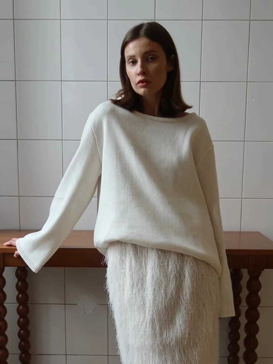 Women's Sweaters Knitted Backless Sweater Women Autumn Winter New Long Sleeve Cotton Pullover Tops Fashion Oversized Loose Casual Retro Sweater