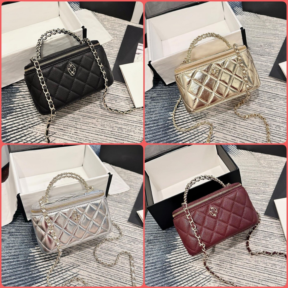 luxury bag designer bag for women shoulder bag crossbody purse portable daily cc bag quilted caviar leather mini box metal chain makeup case