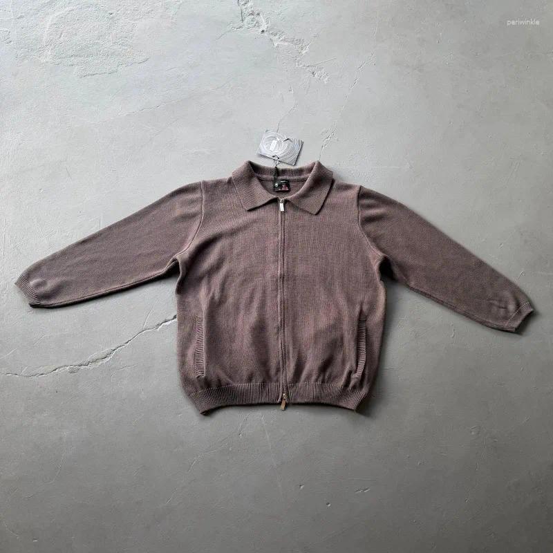 American Street Derschutze Embroidery Plum Blossom Lapel Zipper Sweater Men Women High Quality Loose Knitwear Jacket Clothes