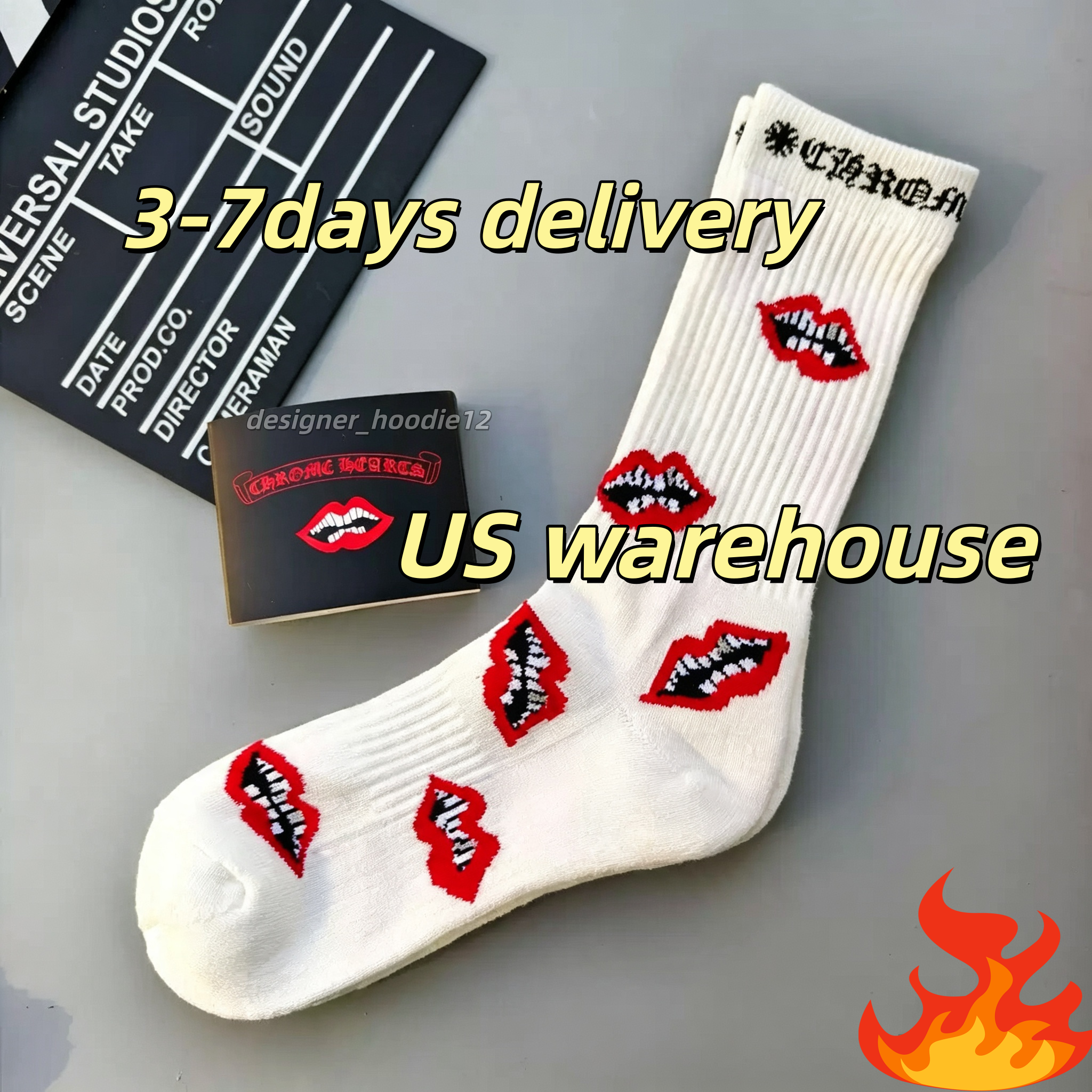Men Women Classic Lip Print Crew Socks Soft Breathable Cotton Designer Streetwear Casual Socks Multiple Colors Available