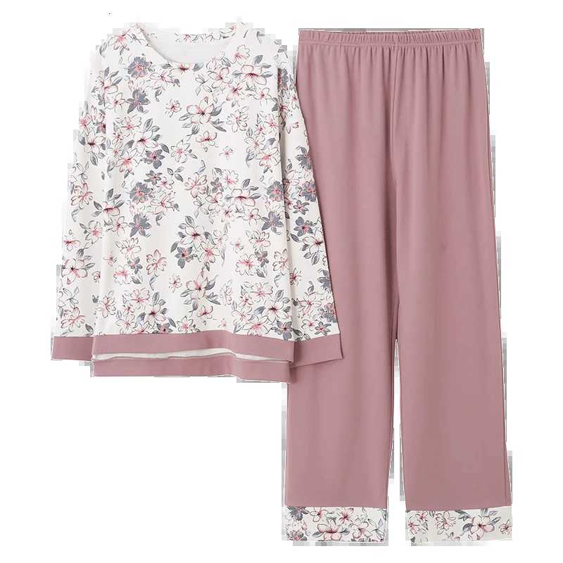 Pigiama da donna autunno 100% cotone pigiama da donna manica lunga pigiama da donna stampa M-5XL pigiama lungo top + pantaloni lunghi pigiama da due