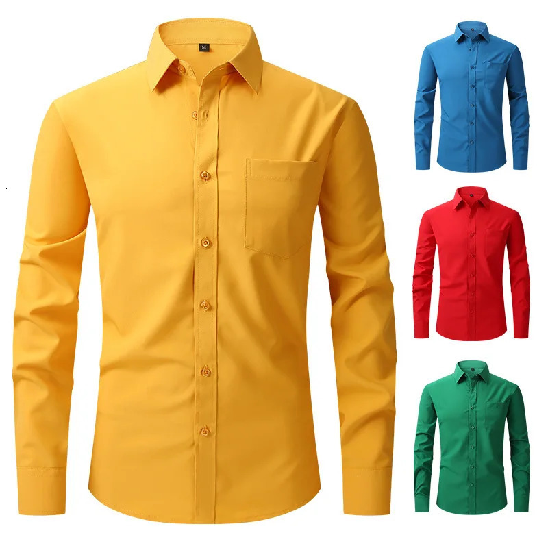 Men's White Blue Yellow Red High Quality Shirts Spring Regular Fit Long Sleeve Shirt Men Formal Wedding Elastic Shirt Male 260922