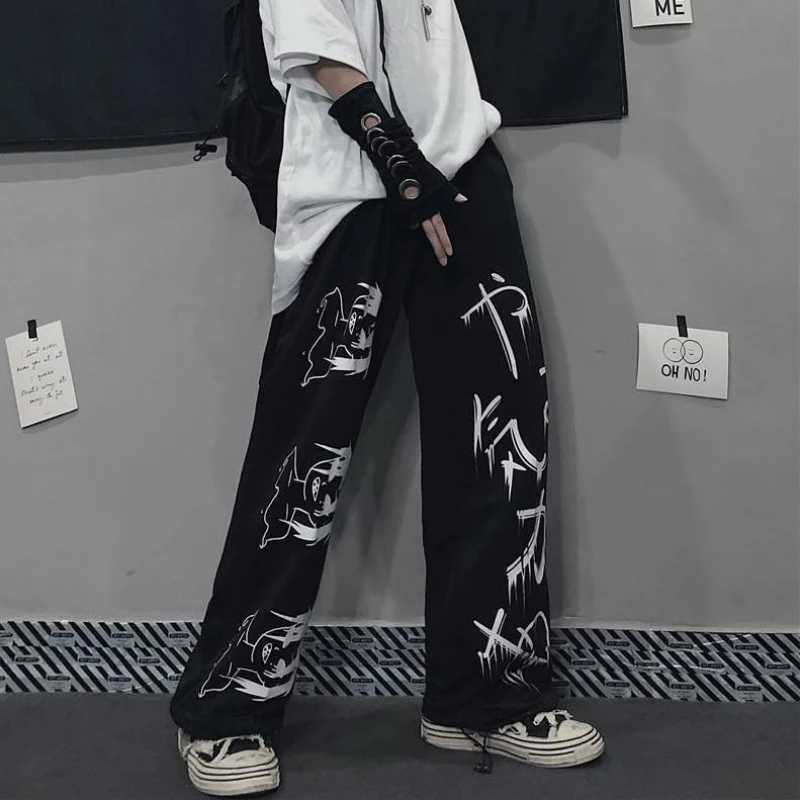 Men's Pants Black Japenese Printed Anime Y2k Sweatpants Male Streetwear Wide Leg Oversize Baggy Pants Casual Sport Causl Trousers Men 2023 D260