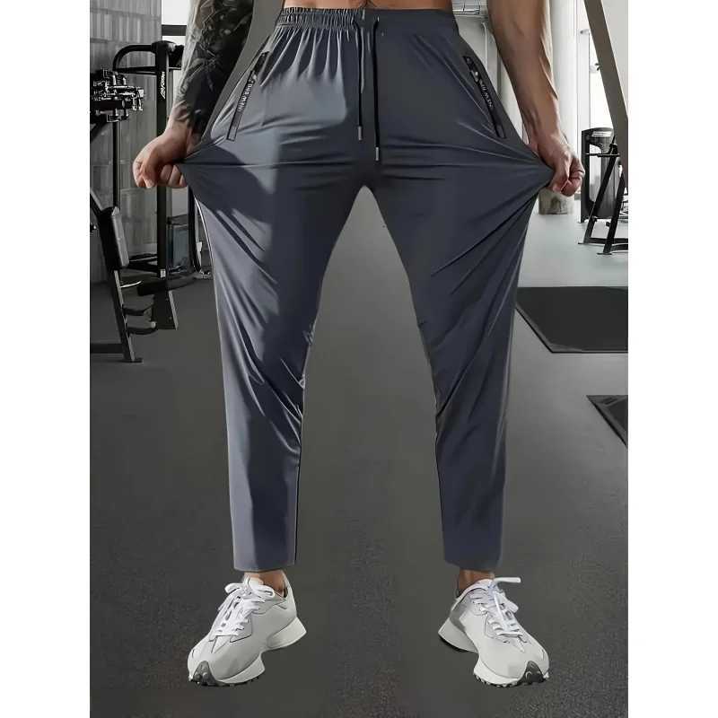 Men's Pants Men Gift Men's Ice Silk Fiber Running Pants Highly Elastic Jogging Pants Sweatpants Wide Leg Gym Fishing Man Baggy Mens H26092