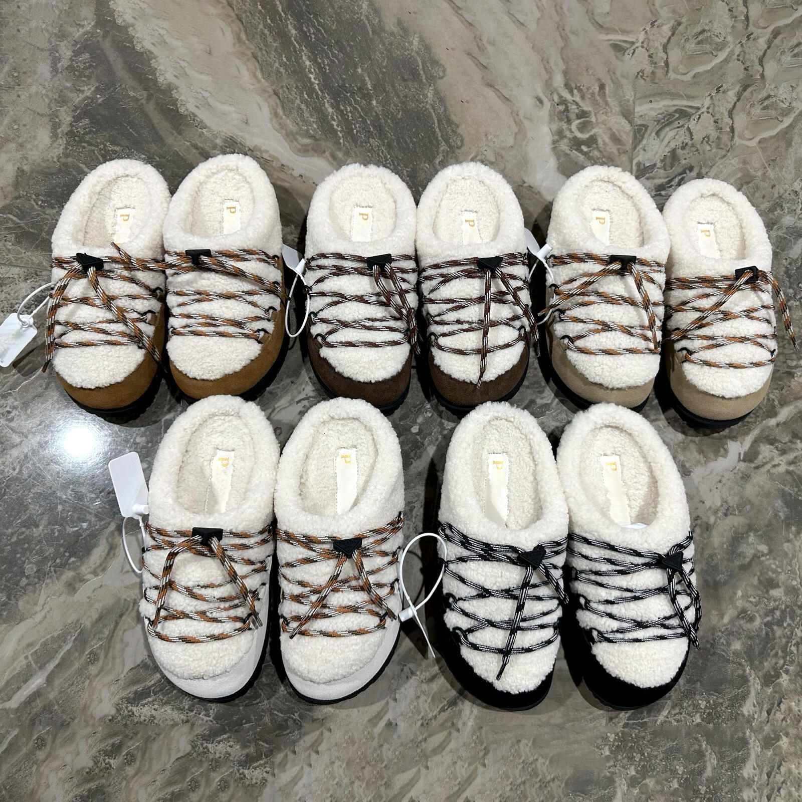 Suede Lace Up Women Mule 2026 New Slippers luxury Designer Fur Lined Backless Flat Winter Outdoor Fashion Home slide Casual shoes Mules