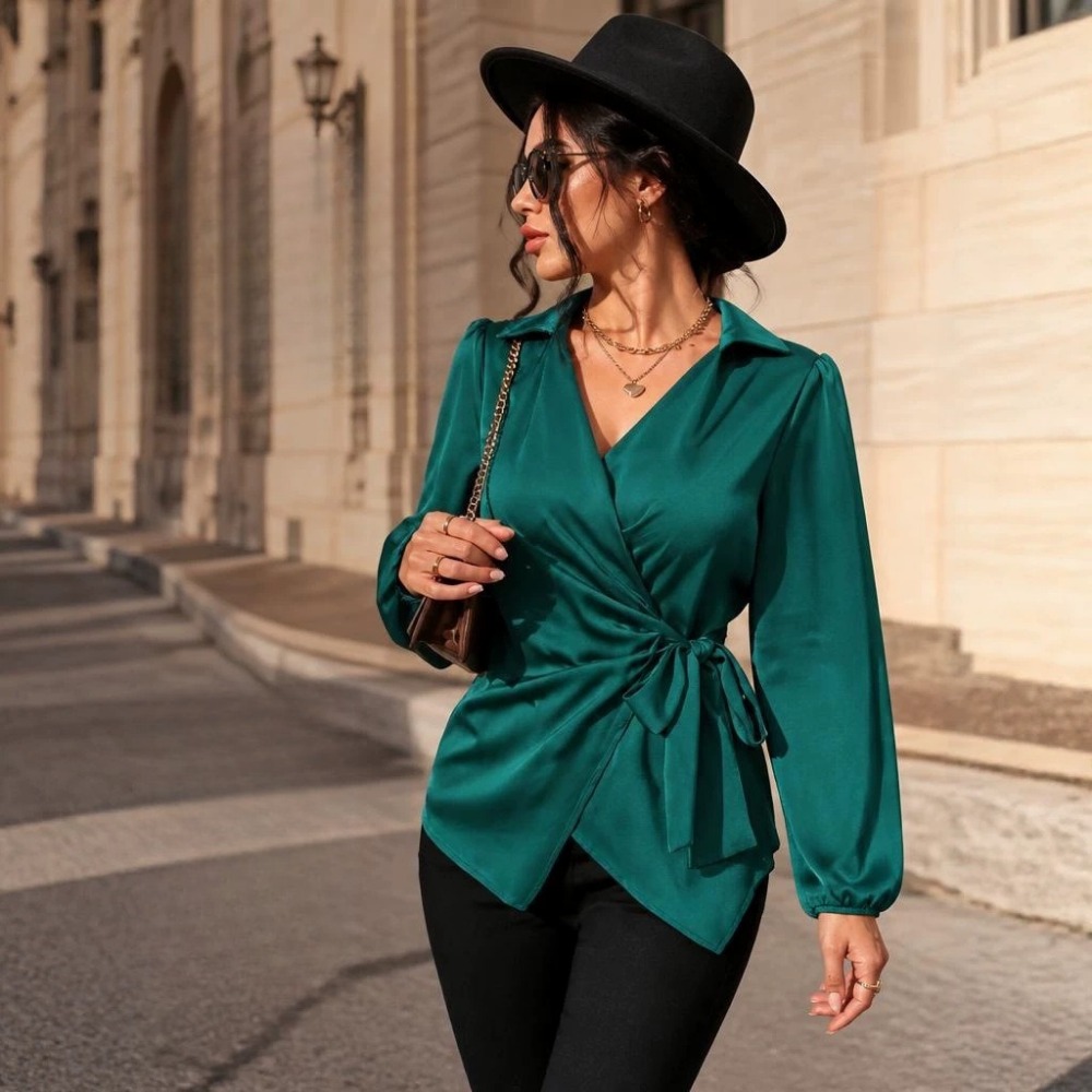New Women Long Sleeve Top Spring Winter Lace Up Waist Stylish Shirt