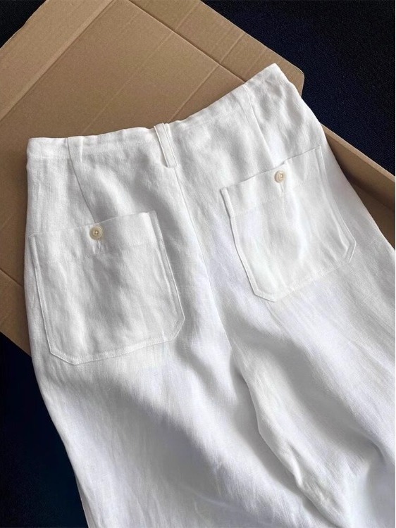 Summer 2026 Women's plus Size Casual Pants Loose Fit Straight Leg Drawstring Elastic Waist Linen Trousers Slimming Effect