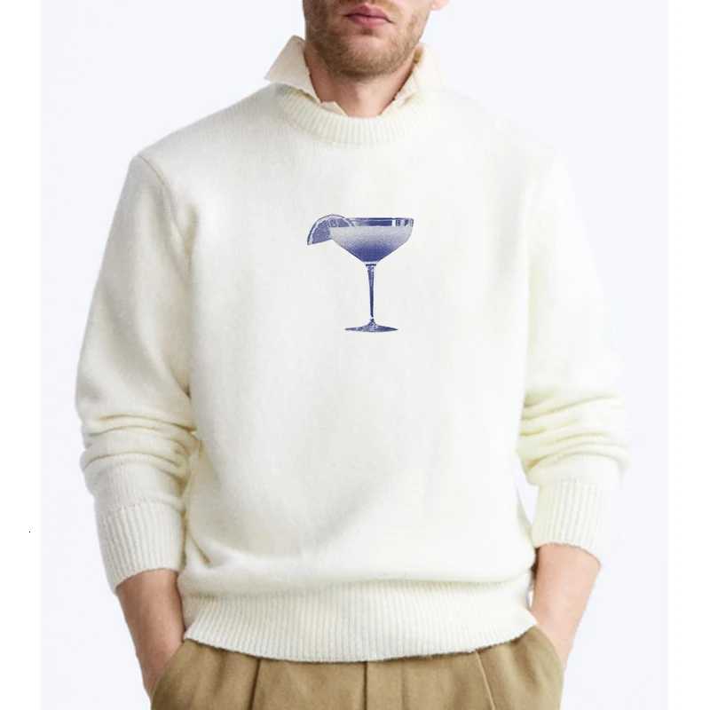 Sweaters Men Men's Streetwear Harajuku Knitted Winter Pullover Retro Gothic Sweater Top Hip Hop Men Vintage Cocktail Cup Pattern Y2k Pullovers